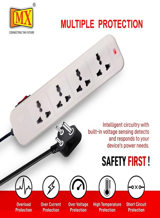 ام كي شريط طاقة عالمي MX بأربعة منافذ مع مفتاح وقاطع دائرة، لوحة تمديد متعددة المنافذ 5 أمبير مع مؤشر طاقة LED، سلك تمديد للمنزل والمكتب والكمبيوتر المكتبي والسفر والأجهزة الإلكترونية - Image 4